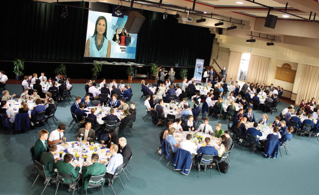 Earth Hour breakfast indoor conference tables viewed from above