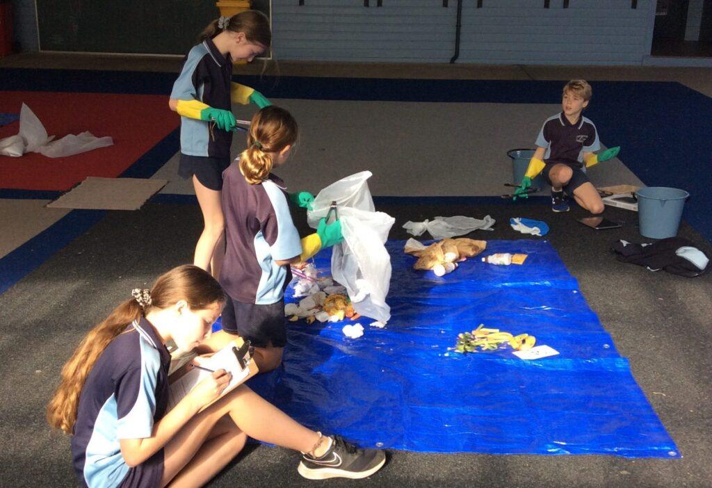 Students doing a school waste audit